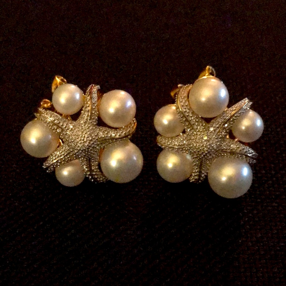 Ross-Simons Starfish Diamond/Pearl Earrings